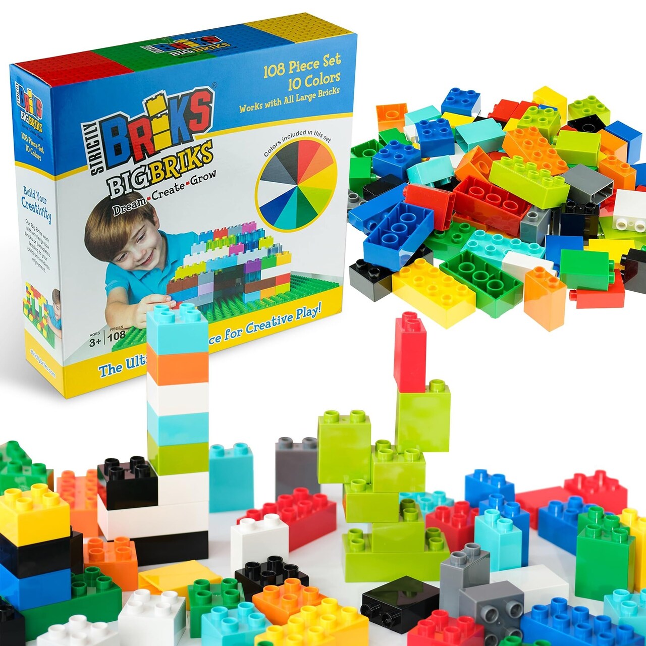 Strictly Briks Building Blocks Set - Easy-Grip Toddler Toy - Educational Building Set for Cognitive Development - Compatible with Lego Blocks - 108 Pieces, Multicolor